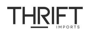 A black logo reading 'THRIFT IMPORTS' on a white background, with 'THRIFT' in large bold letters and 'IMPORTS' smaller beneath it.